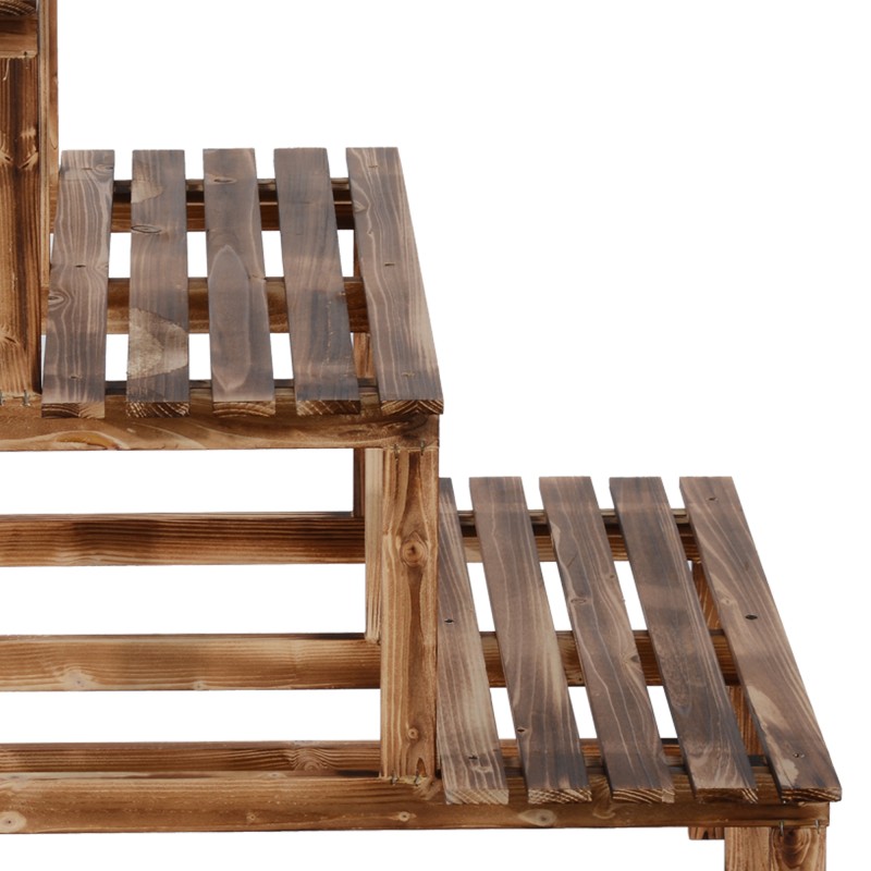 Puinen kasviteline 3 tasoa ulkokäyttöön, massiivipuuta, 80 x 80 x 78 cm, luonnonpuu