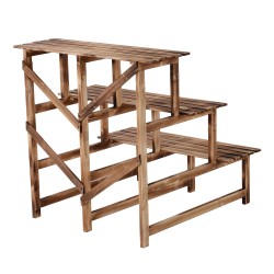 Puinen kasviteline 3 tasoa ulkokäyttöön, massiivipuuta, 80 x 80 x 78 cm, luonnonpuu