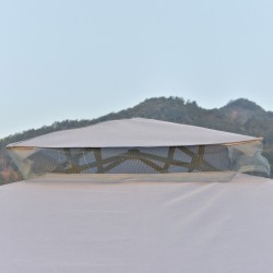 Puutarhapaviljonki metallia 3 x 3 m, kaksikerroksinen vedenpitävä katto, moskiittoverkko, vaaleanharmaa