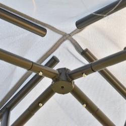 Puutarhapaviljonki metallia 3 x 3 m, kaksikerroksinen vedenpitävä katto, moskiittoverkko, vaaleanharmaa