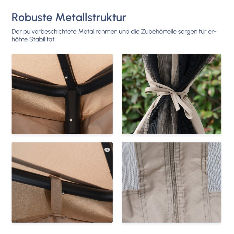 Puutarhakatos ulkokäyttöön metallirunko polyesterikatto 2,94 x 2,94 x 2,65 m harmaa