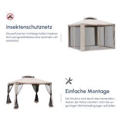 Puutarhakatos ulkokäyttöön metallirunko polyesterikatto 2,94 x 2,94 x 2,65 m harmaa