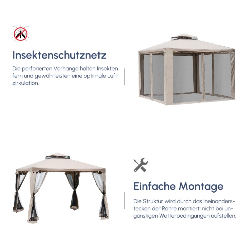 Puutarhakatos ulkokäyttöön metallirunko polyesterikatto 2,94 x 2,94 x 2,65 m harmaa