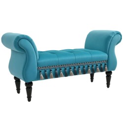 Samettipäällysteinen istuinpenkki käsinojilla puurunko 117 x 40 x 58 cm sininen