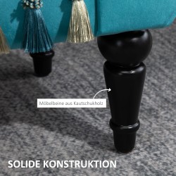 Samettipäällysteinen istuinpenkki käsinojilla, puurunko, 117 x 40 x 58 cm, sininen