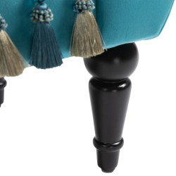 Samettipäällysteinen istuinpenkki käsinojilla, puurunko, 117 x 40 x 58 cm, sininen