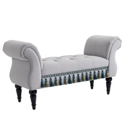 Verhoiltu samettipenkki käsinojilla puurunko 117 x 40 x 58 cm vaaleanharmaa