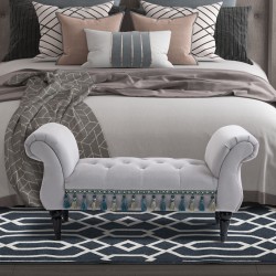 Verhoiltu samettipenkki käsinojilla, puurunko 117 x 40 x 58 cm, vaaleanharmaa