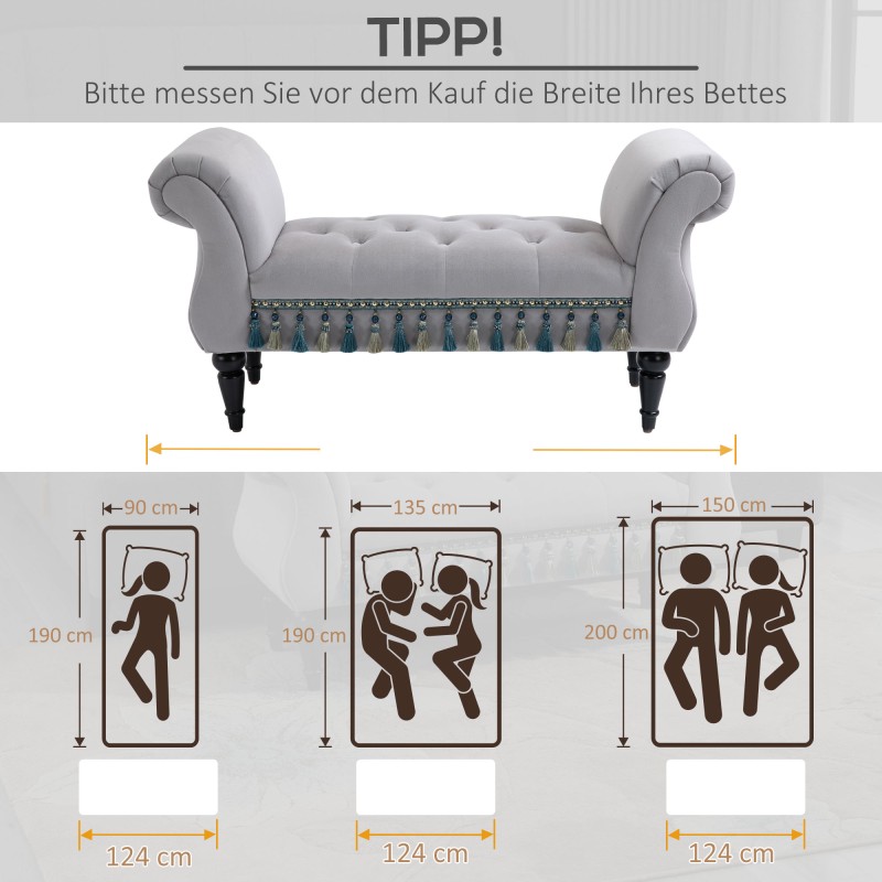 Verhoiltu samettipenkki käsinojilla, puurunko 117 x 40 x 58 cm, vaaleanharmaa