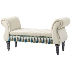 Verhoiltu penkki vintage tyyli 117x40x58 cm samettimainen kangas beige kantavuus 150 kg