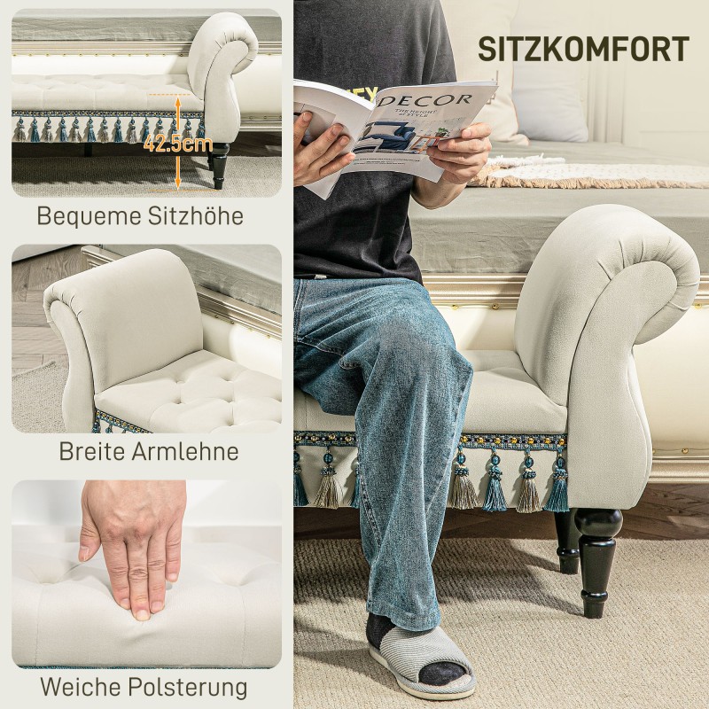 Verhoiltu penkki vintage-tyyli 117x40x58 cm samettimainen kangas beige, kantavuus 150 kg