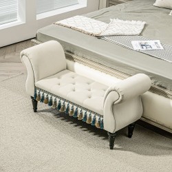 Verhoiltu penkki vintage-tyyli 117x40x58 cm samettimainen kangas beige, kantavuus 150 kg