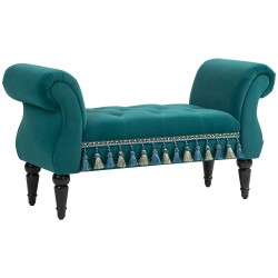 Samettinen vintage istuinpenkki käsinojilla 117x40x58 cm kantavuus 150 kg vihreä