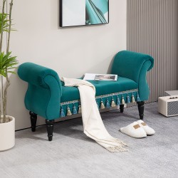 Samettinen vintage-istuinpenkki käsinojilla 117x40x58 cm, kantavuus 150 kg, vihreä