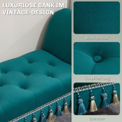 Samettinen vintage-istuinpenkki käsinojilla 117x40x58 cm, kantavuus 150 kg, vihreä