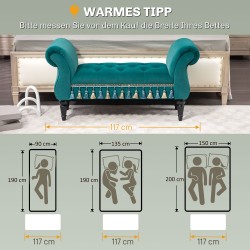 Samettinen vintage-istuinpenkki käsinojilla 117x40x58 cm, kantavuus 150 kg, vihreä