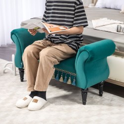 Samettinen vintage-istuinpenkki käsinojilla 117x40x58 cm, kantavuus 150 kg, vihreä