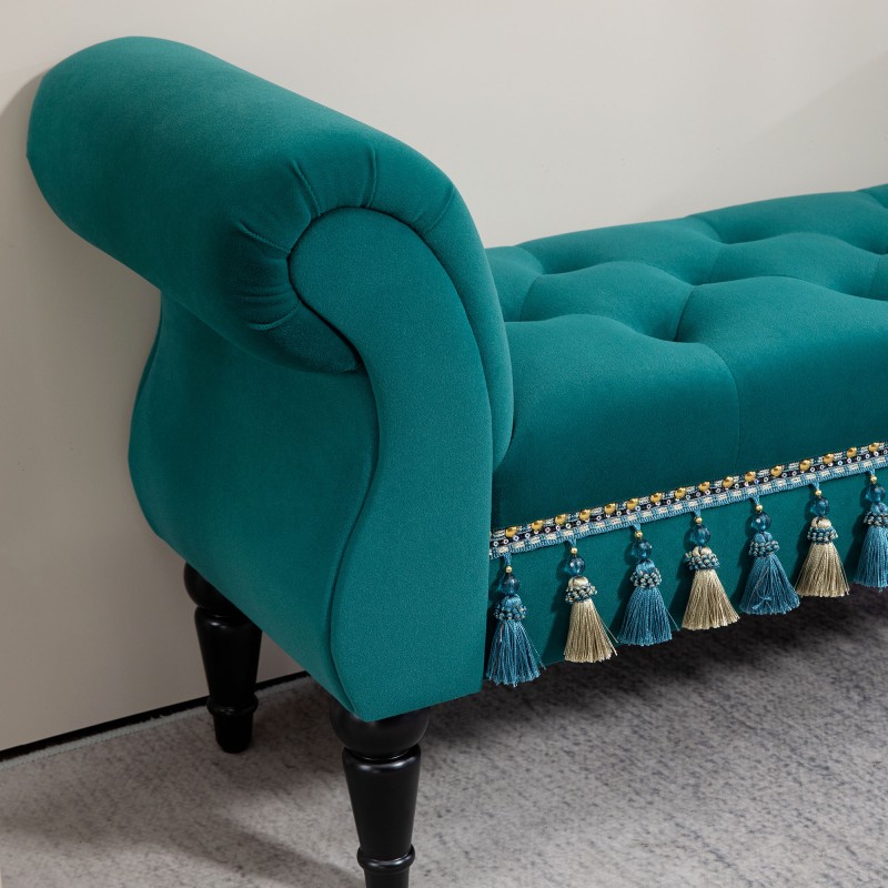 Samettinen vintage-istuinpenkki käsinojilla 117x40x58 cm, kantavuus 150 kg, vihreä