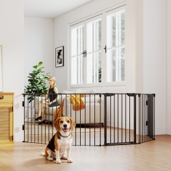 Lemmikkien turvaportti ja koira-aitaus, metalli, 300 x 74,5 cm, taitettava, musta