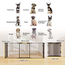 Lemmikkien turvaportti ja koira-aitaus, metalli, 300 x 74,5 cm, taitettava, musta
