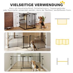 Lemmikkien turvaportti ja koira-aitaus, metalli, 300 x 74,5 cm, taitettava, musta