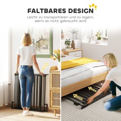 Lemmikkien turvaportti ja koira-aitaus, metalli, 300 x 74,5 cm, taitettava, musta