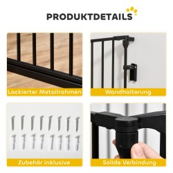 Lemmikkien turvaportti ja koira-aitaus, metalli, 300 x 74,5 cm, taitettava, musta