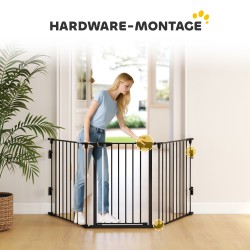 Lemmikkien turvaportti ja koira-aitaus, metalli, 300 x 74,5 cm, taitettava, musta