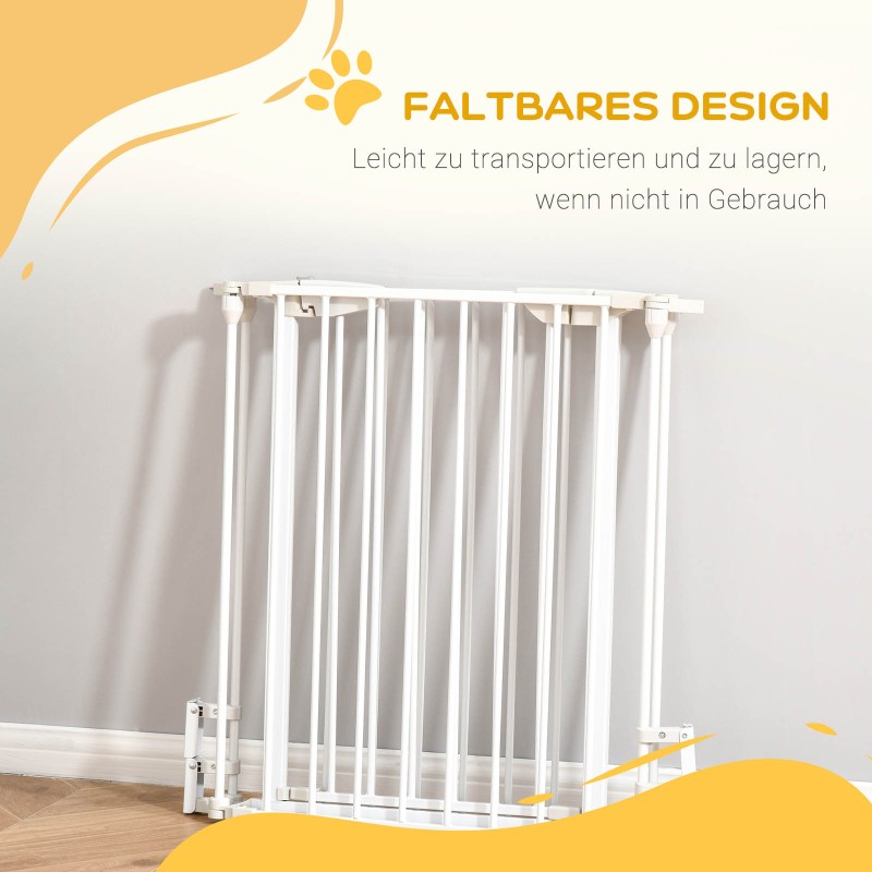 Koiraportti metallinen vapaasti seisova turvaportti 180 x 74,5 cm, 3 paneelia, valkoinen