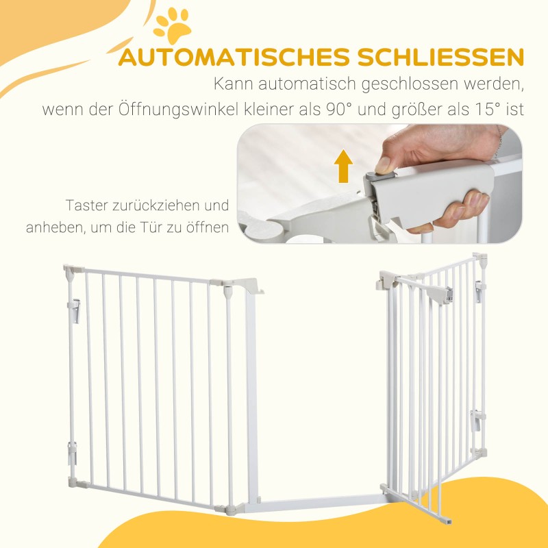 Koiraportti metallinen vapaasti seisova turvaportti 180 x 74,5 cm, 3 paneelia, valkoinen