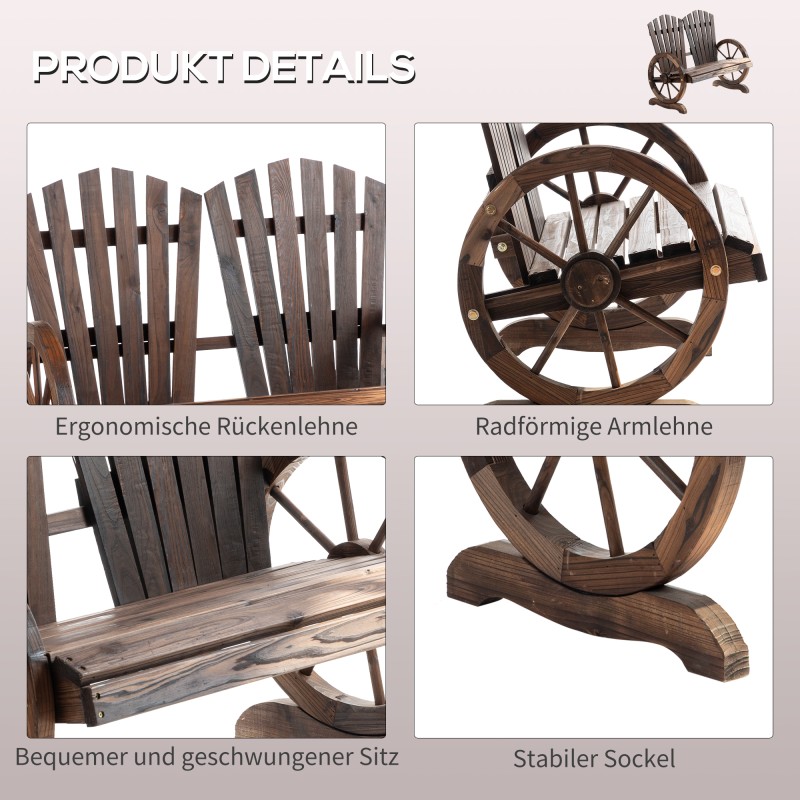 Puutarhapenkki 2 hengen, täyskuusi, 108 x 66 x 95 cm, 250 kg, tummanruskea