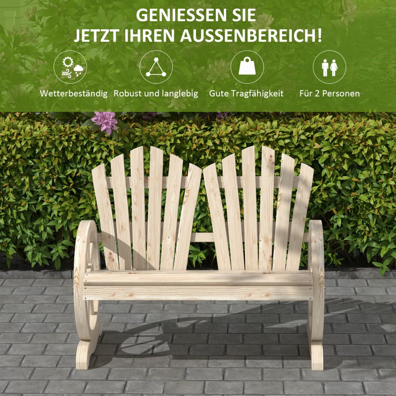 Puutarhapenkki kahdelle ulkokäyttöön, kuusipuu, 108x66x95 cm, luonnonpuu, vaununpyörädesign