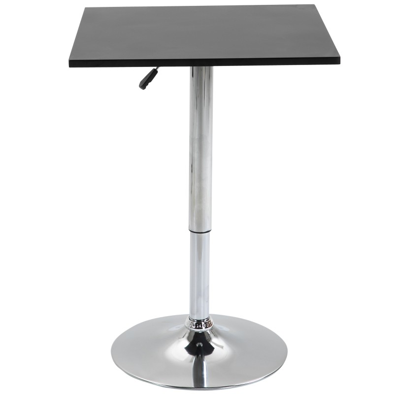 Korkeussäädettävä baaripöytä 69–93 cm, 60x60 cm, metallirunko ja MDF-taso, musta/hopea