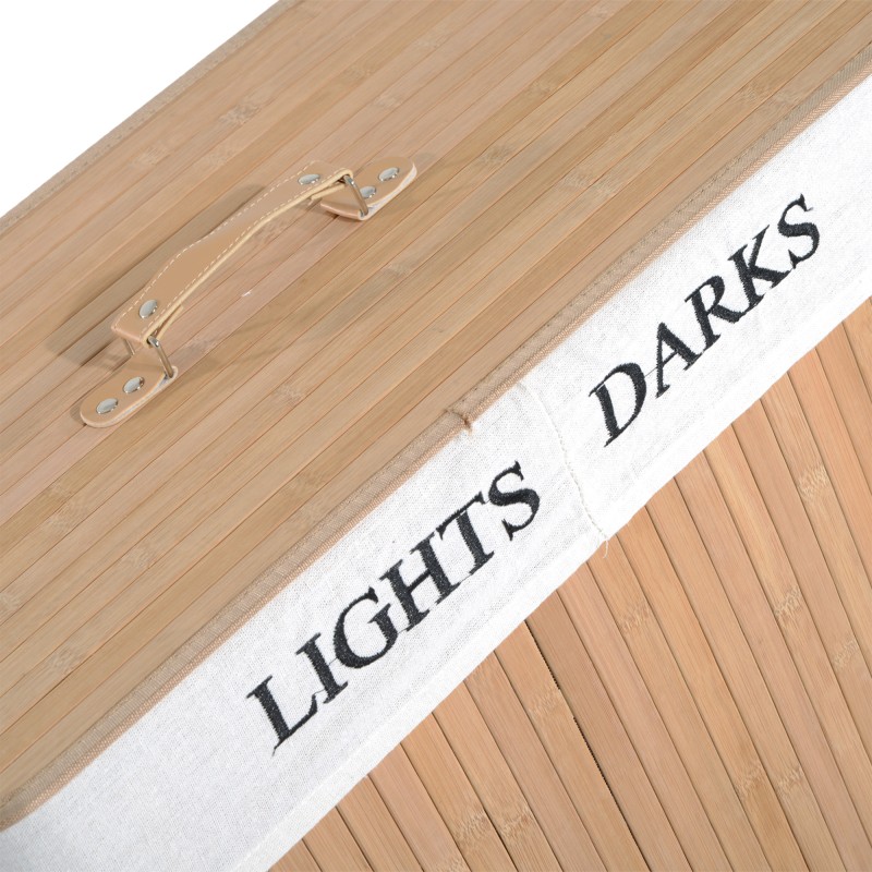 Bambuinen pyykkikori kannella 100 L, kaksiosainen, irrotettava canvaskassi, luonnonväri