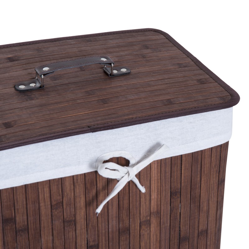 Pyykkikori bambu 72 l kannella ja irrotettavalla kangaspussilla, kapea malli 40 x 30 x 60 cm, tummanruskea