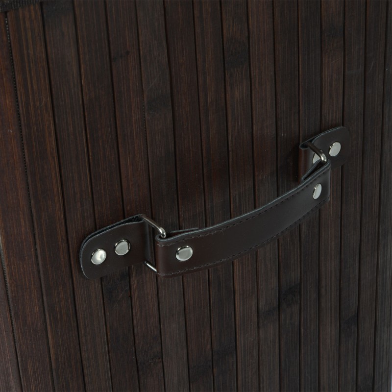 Pyykkikori bambu 72 l kannella ja irrotettavalla kangaspussilla, kapea malli 40 x 30 x 60 cm, tummanruskea