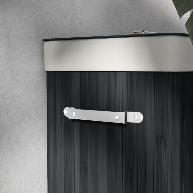 Pyykkikori kannella bambua ja kangaspussi, kokoontaitettava 40 x 30 x 60 cm 72 L musta