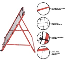 Jalkapallon palautusverkko nuorille, teräsrunko, 84 x 84 cm verkko, taittuva, punainen/musta