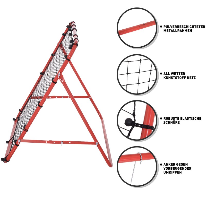 Jalkapallon palautusverkko nuorille, teräsrunko, 84 x 84 cm verkko, taittuva, punainen/musta