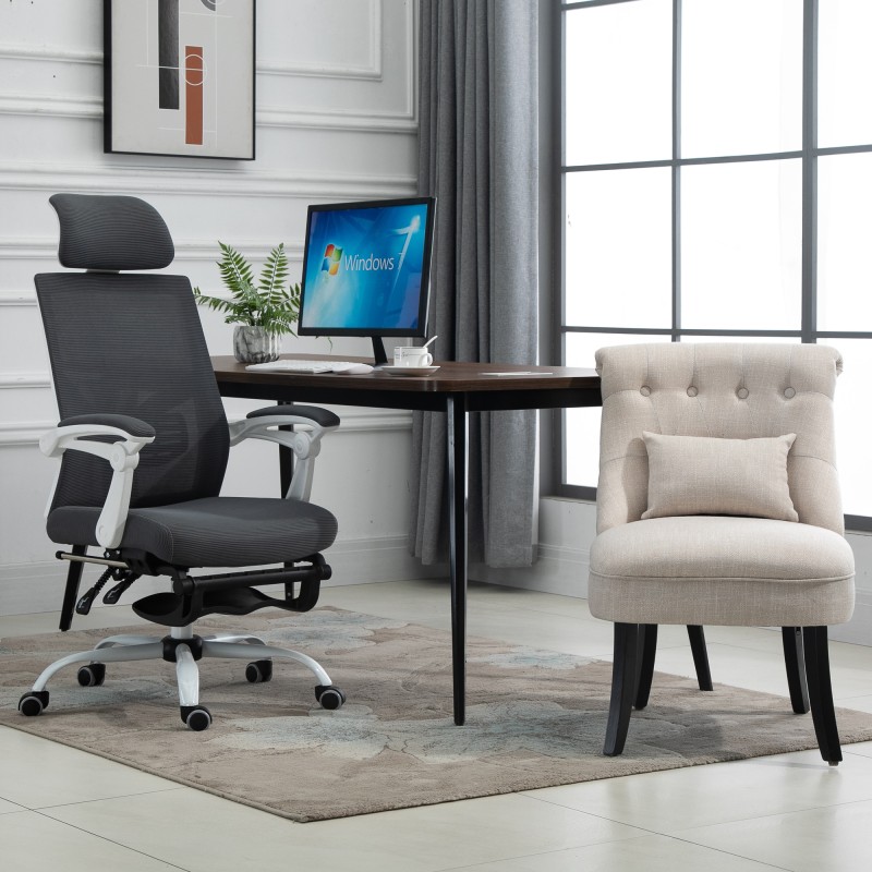 Nojatuoli lukemiseen ja rentoutumiseen, pellavaa muistuttava kangas, 52,5 x 69 x 77 cm, kermanvalkoinen