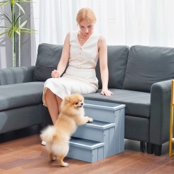 Lemmikkiportaikko 3 askelmaa pienille ja keskikokoisille koirille ja kissoille, kuusipuu, 38 cm, harmaa