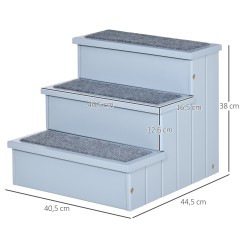 Lemmikkiportaikko 3 askelmaa pienille ja keskikokoisille koirille ja kissoille, kuusipuu, 38 cm, harmaa