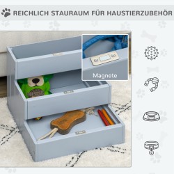 Lemmikkiportaikko 3 askelmaa pienille ja keskikokoisille koirille ja kissoille, kuusipuu, 38 cm, harmaa