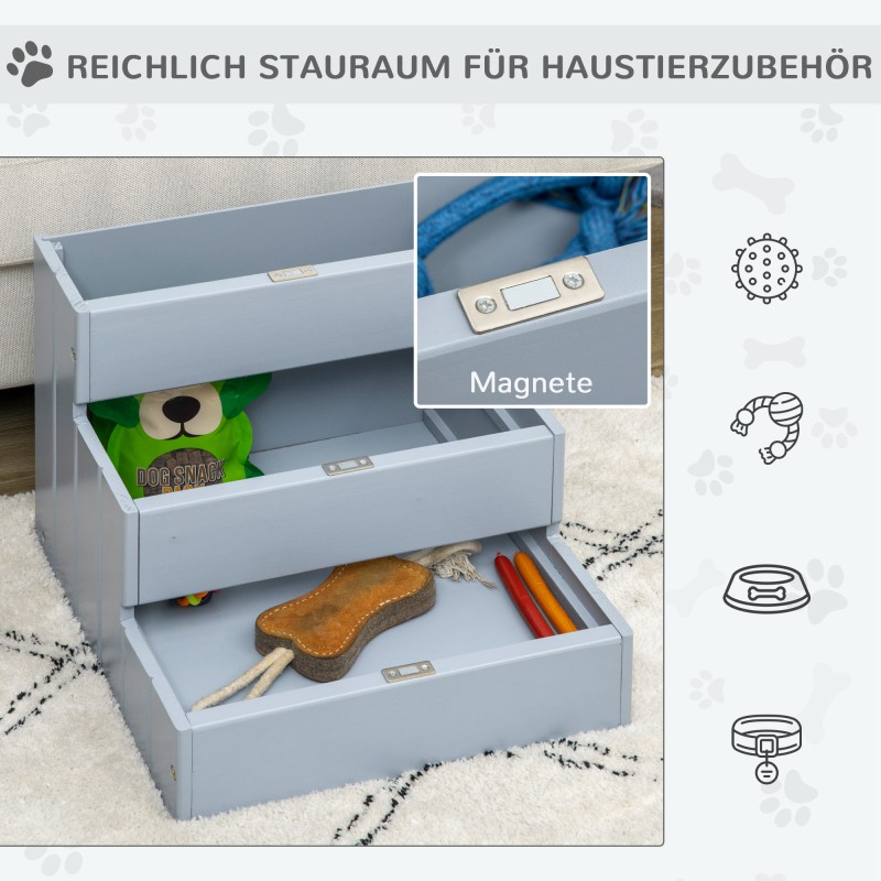 Lemmikkiportaikko 3 askelmaa pienille ja keskikokoisille koirille ja kissoille, kuusipuu, 38 cm, harmaa