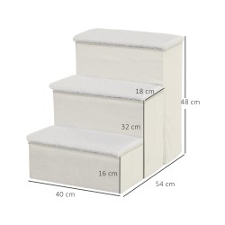 Lemmikkirappu koirille ja kissoille, 3 porrasta, taitettava, säilytystilalla, 48 cm, valkoinen