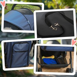 Koiranrattaat pienille koirille teräsrunko taittuva säädettävä kuomu 10 kg sininen