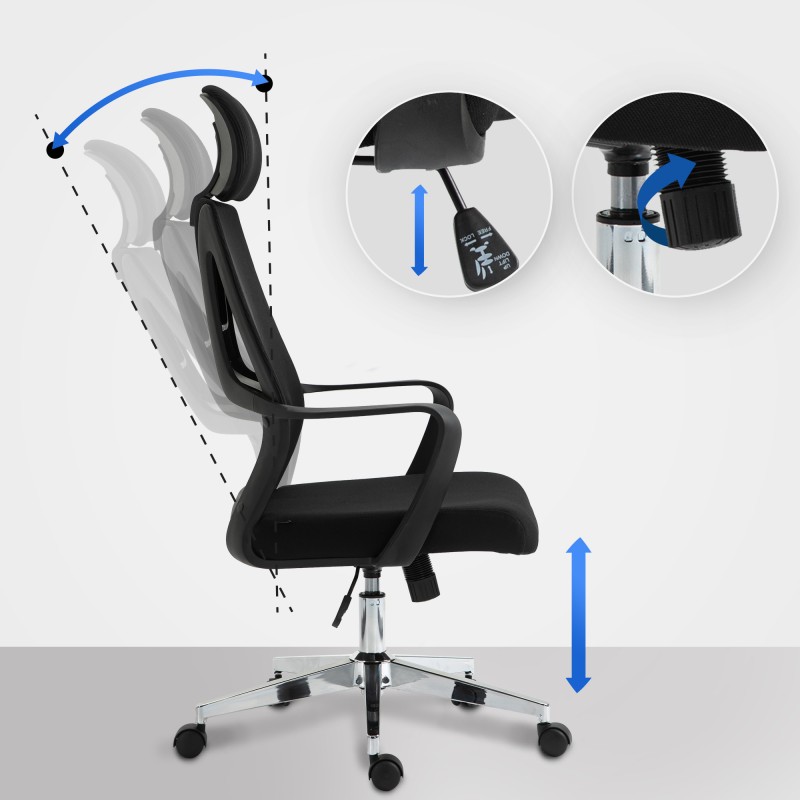 Ergonominen toimistotuoli säädettävällä niskatuella ja verkkoselkänojalla