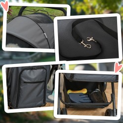 Koiranrattaat pienelle koiralle, teräs ja Oxford-kangas, enint. 10 kg, 76,5 x 52 x 95 cm, tummanharmaa