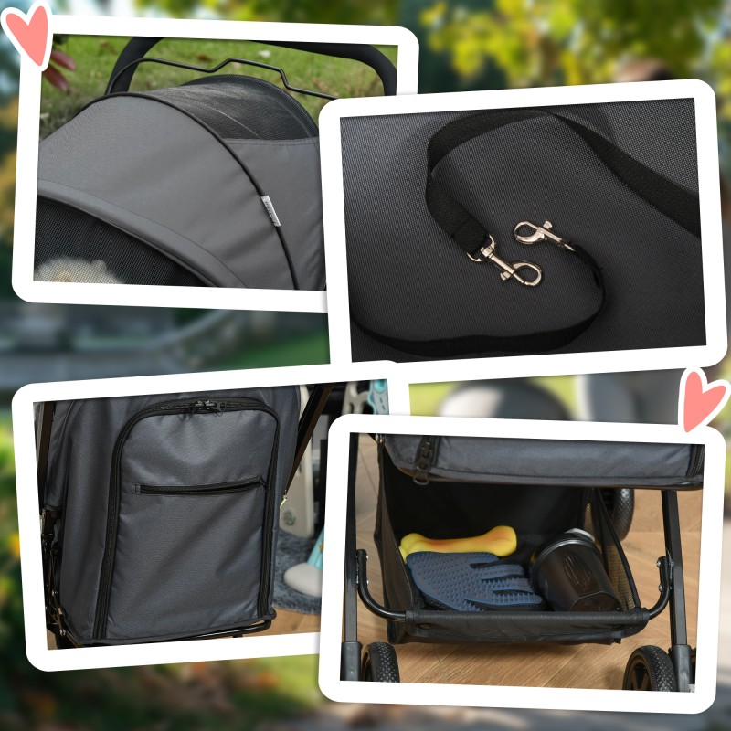 Koiranrattaat pienelle koiralle, teräs ja Oxford-kangas, enint. 10 kg, 76,5 x 52 x 95 cm, tummanharmaa