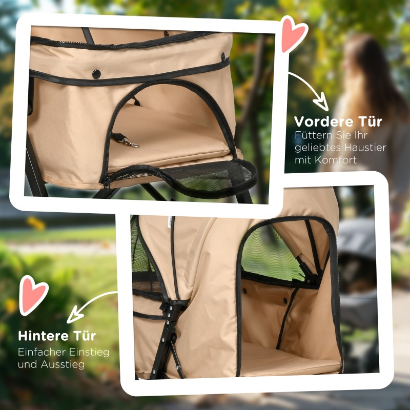 Koiranvaunut pienille koirille, taitettava lemmikkivaunu, teräsrunko, enintään 10 kg, vaaleanruskea